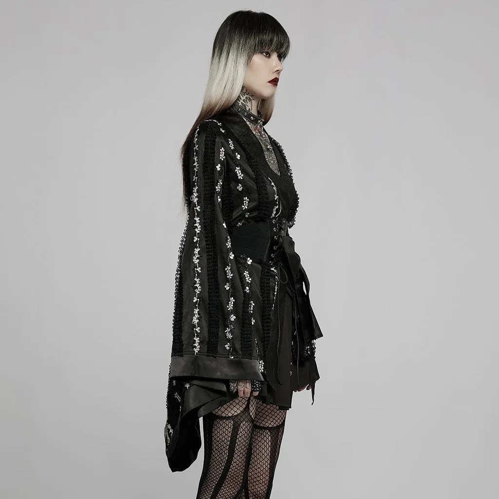 Women's Gothic Floral Lace Kimono Coat with Belt