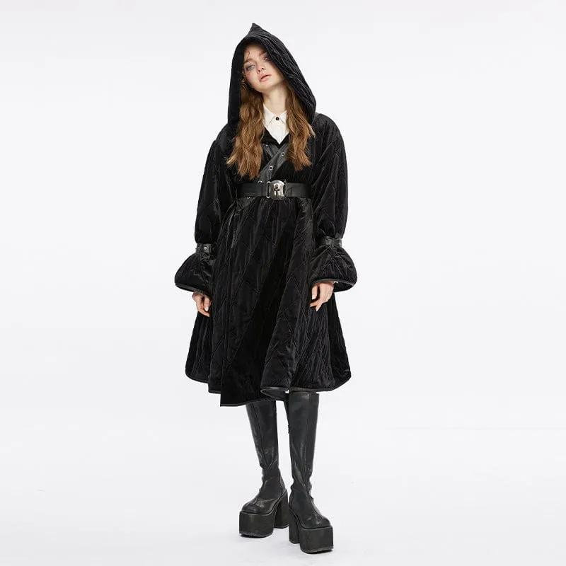 Women's Gothic Plunging Coat with Detachable Hood&Belt