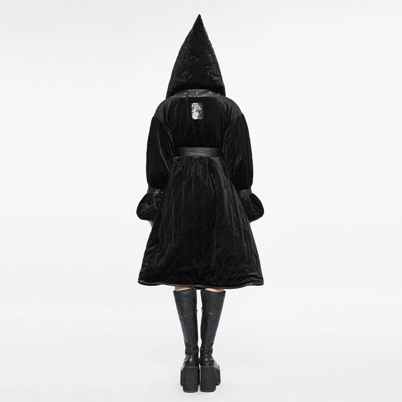 Women's Gothic Plunging Coat with Detachable Hood&Belt