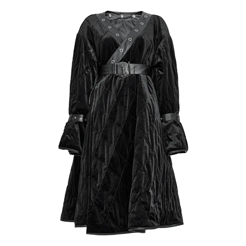 Women's Gothic Plunging Coat with Detachable Hood&Belt