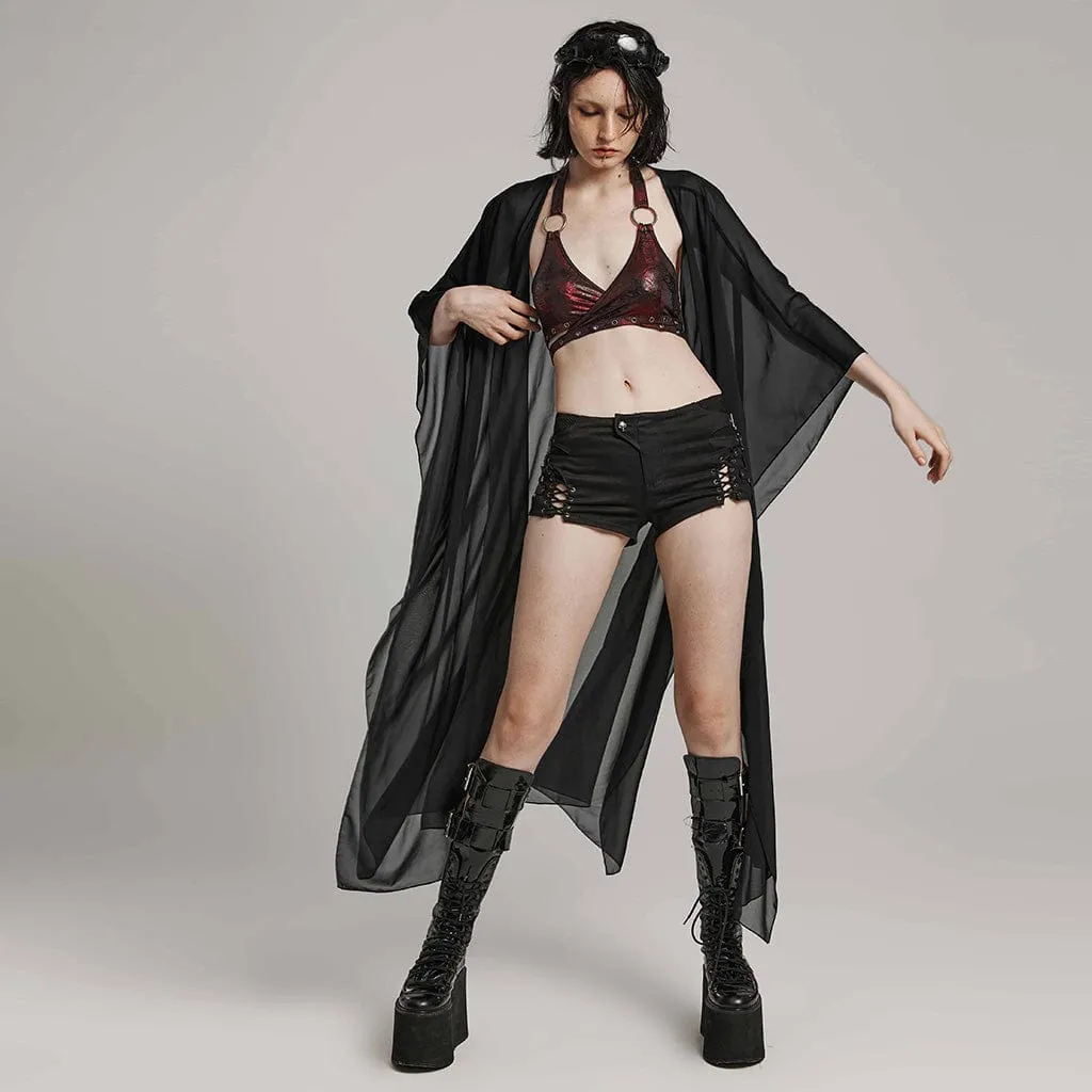 Women's Gothic Sheer Ruffled Loose Coat Black