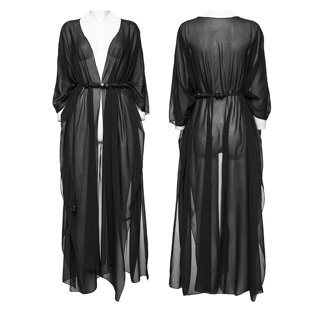 Women's Gothic Sheer Ruffled Loose Coat Black