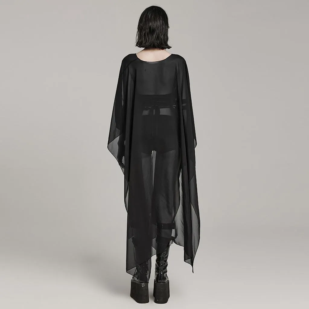 Women's Gothic Sheer Ruffled Loose Coat Black