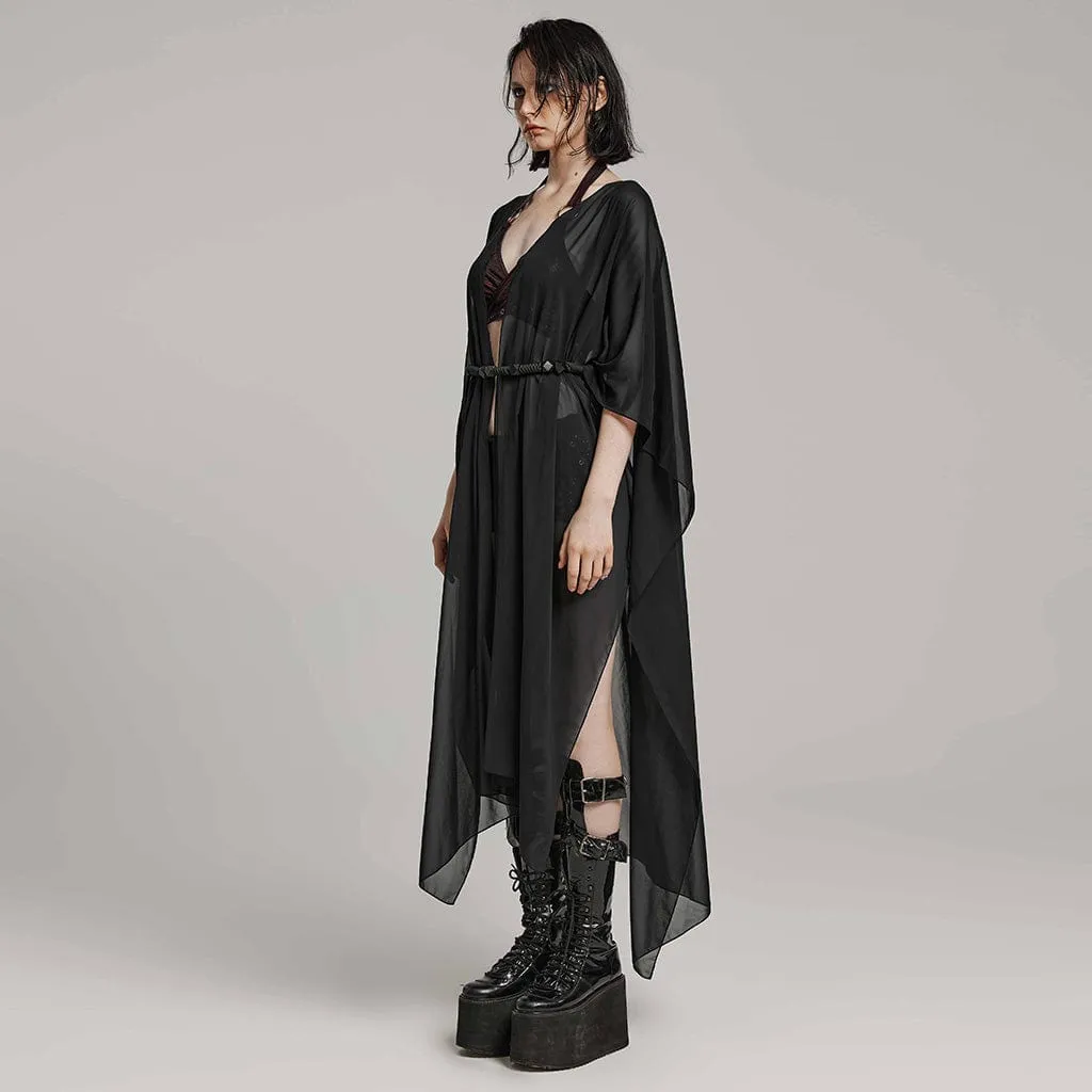 Women's Gothic Sheer Ruffled Loose Coat Black