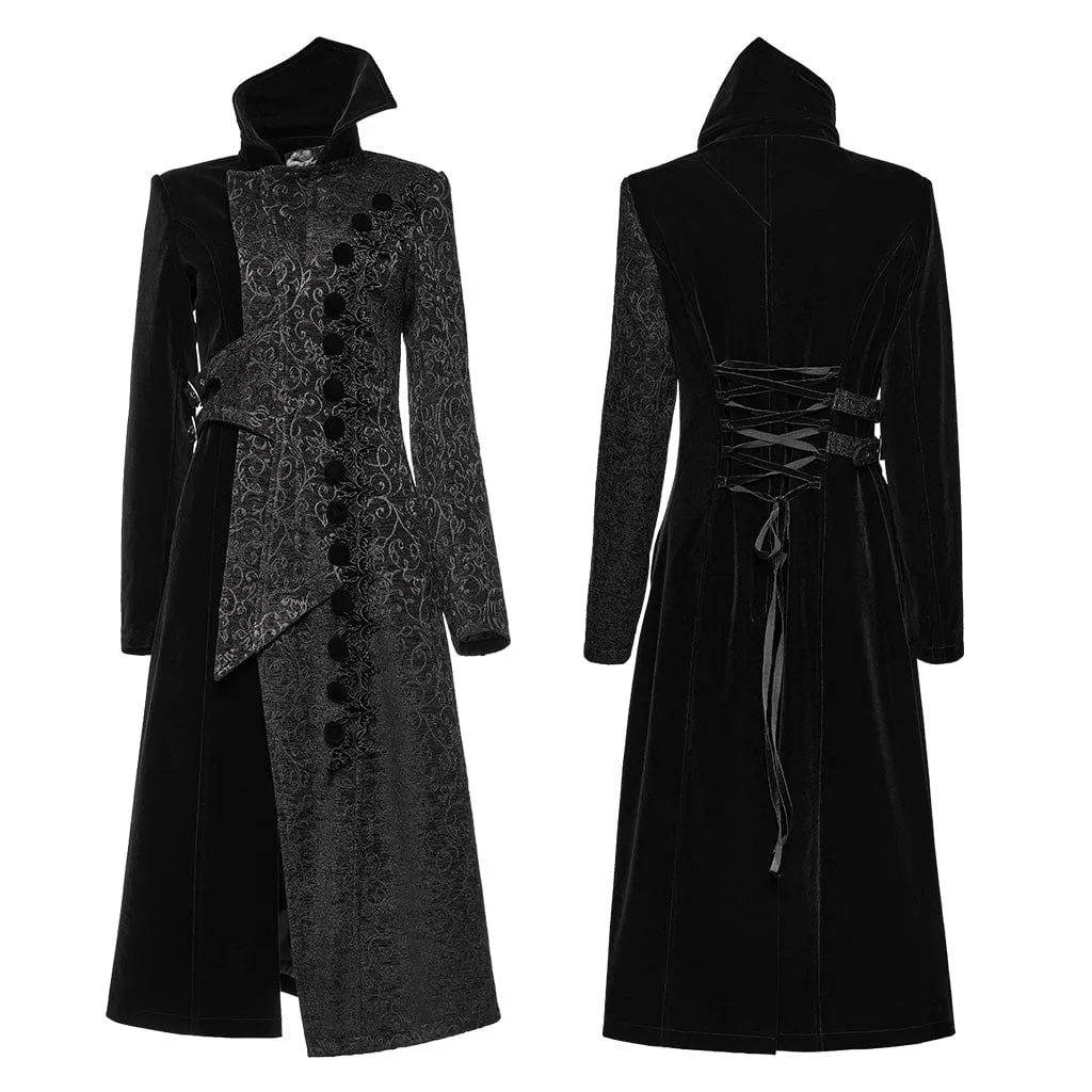 Women's Gothic Stand Collar Velvet Splice Coat