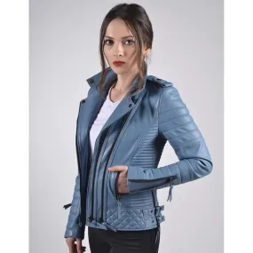Women's Indigo Biker Leather Jacket