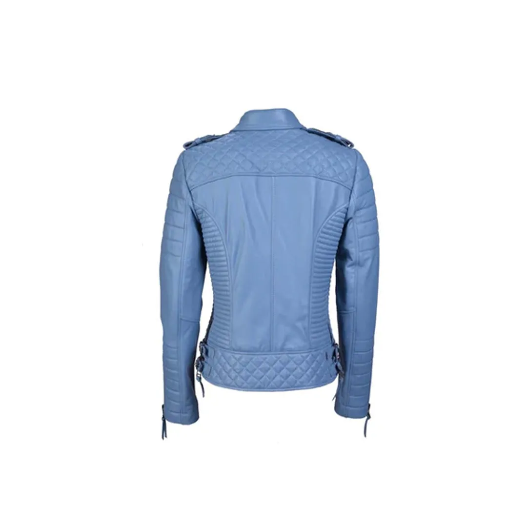 Women's Indigo Biker Leather Jacket