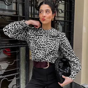 Women's Leopard Print Cotton Turn-Down Collar Shirt
