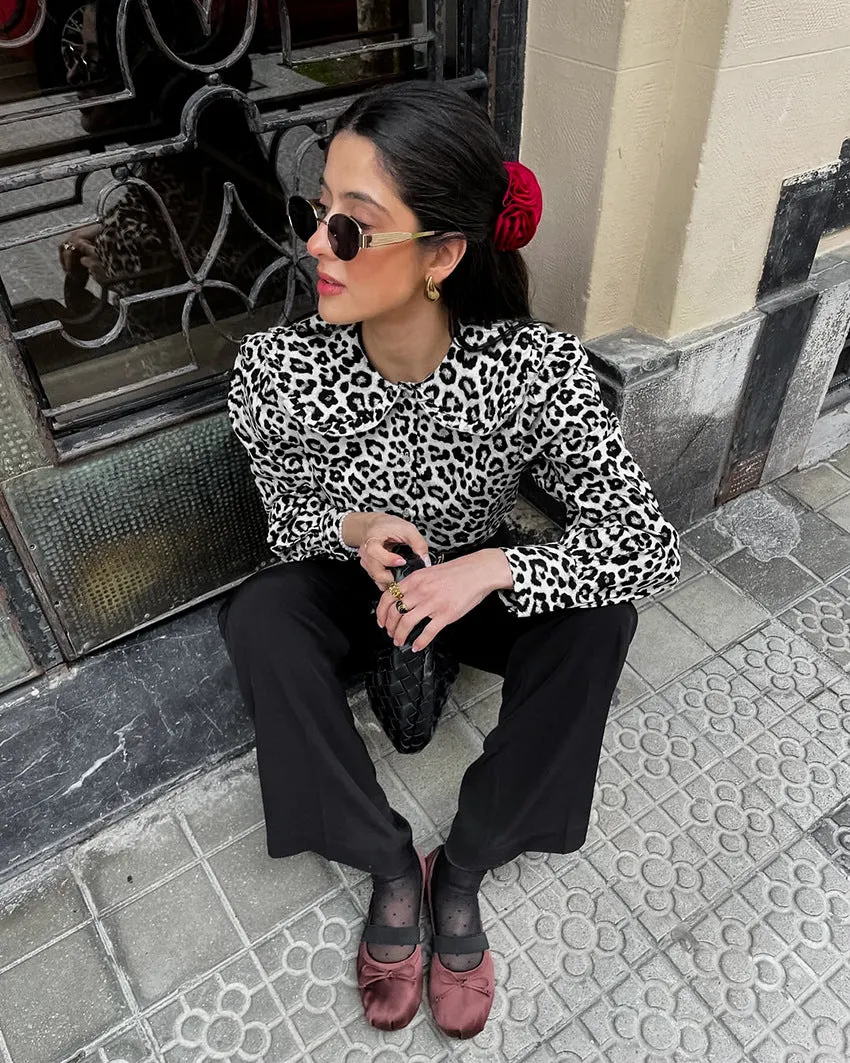 Women's Leopard Print Cotton Turn-Down Collar Shirt