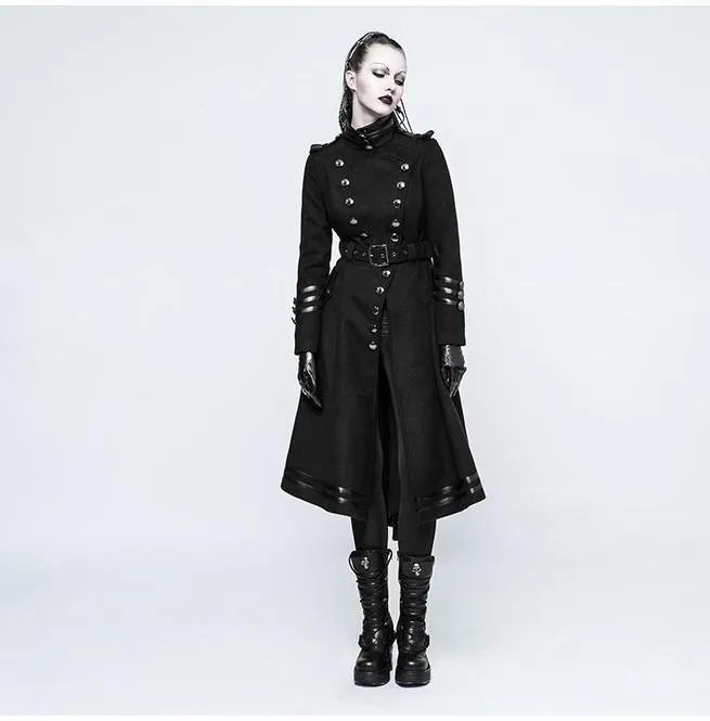 Women's Military Uniform Worsted Long Coat With Belt