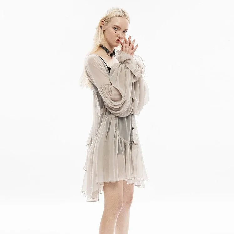 Women's Pastel Gothic Puff Sleeved Sheer Chiffon Coat