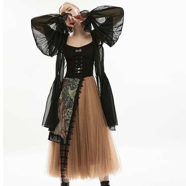 Women's Pastel Gothic Puff Sleeved Sheer Chiffon Coat