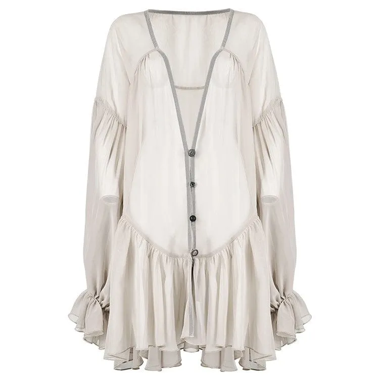 Women's Pastel Gothic Puff Sleeved Sheer Chiffon Coat