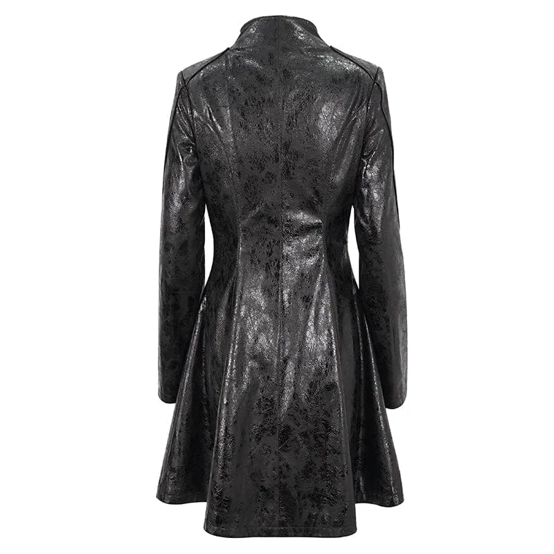Women's Punk Double-buckle Faux Leather Coat Black