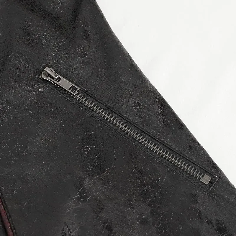 Women's Punk Double-buckle Faux Leather Coat Black