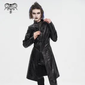 Women's Punk Double-buckle Faux Leather Coat Black