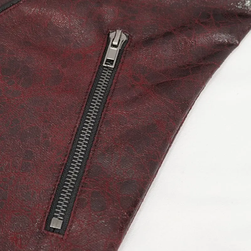 Women's Punk Double-buckle Faux Leather Coat Red