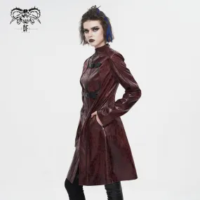 Women's Punk Double-buckle Faux Leather Coat Red