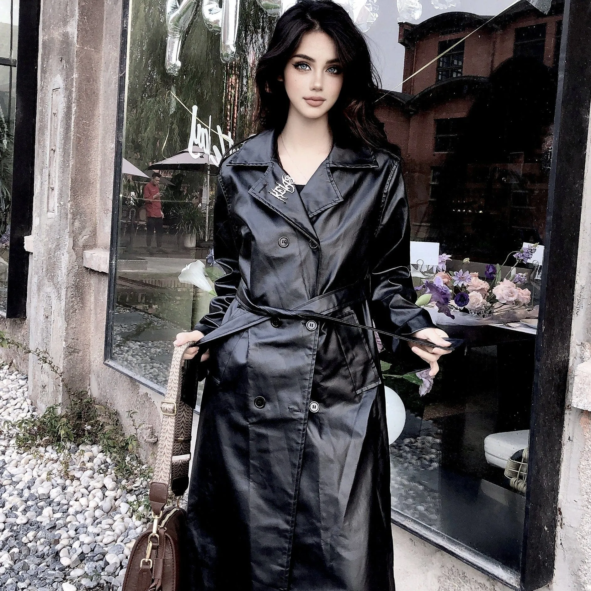 Women's Punk Faux Leather Long Coat