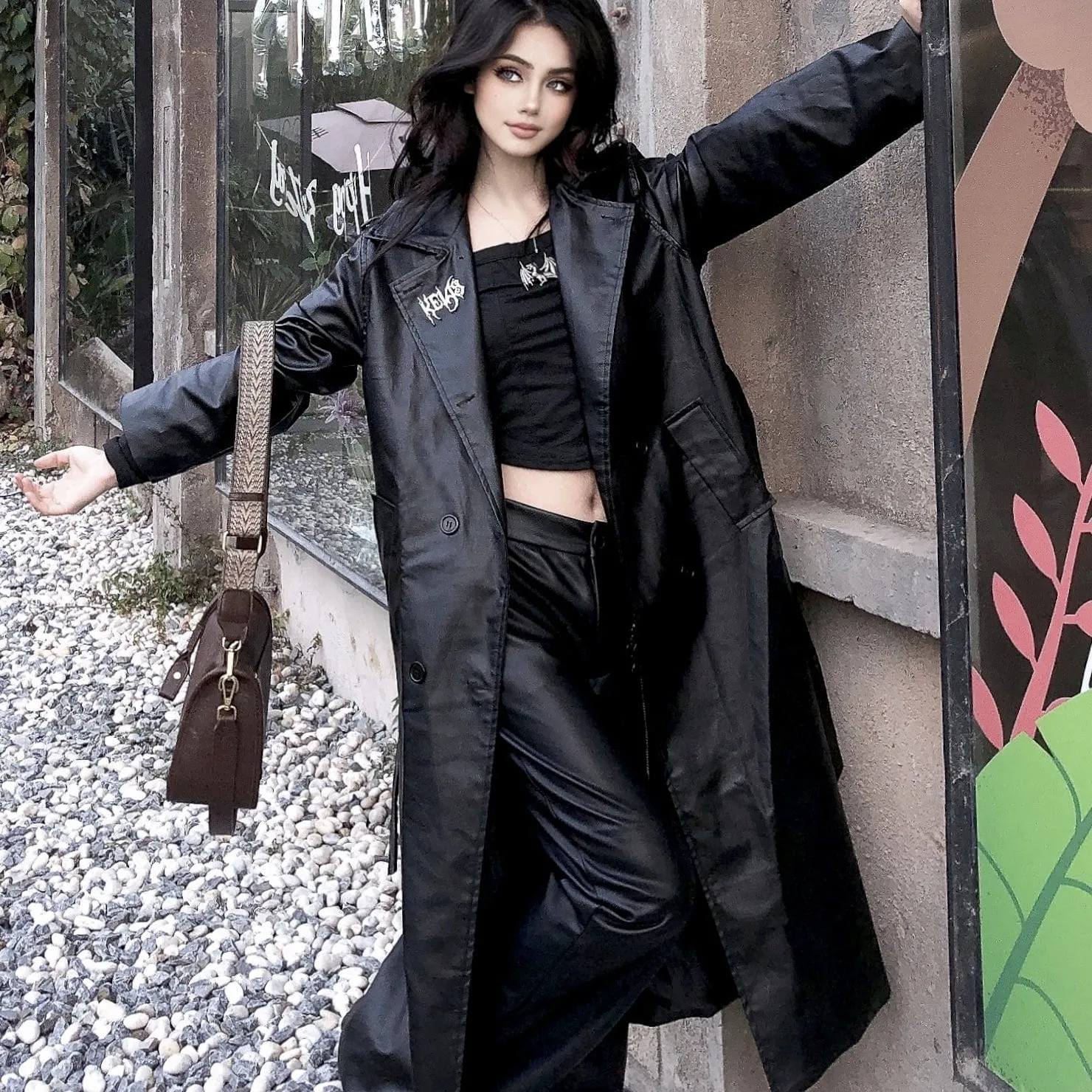 Women's Punk Faux Leather Long Coat