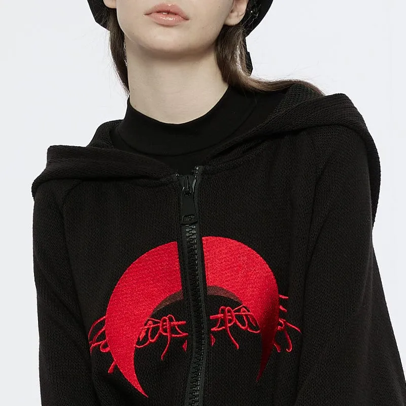 Women's Punk Moon Embroidered Loose Coat with Witch Hood