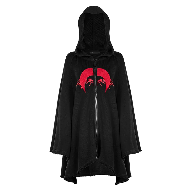 Women's Punk Moon Embroidered Loose Coat with Witch Hood