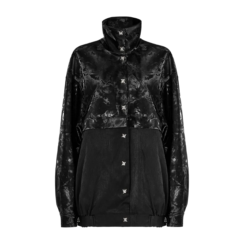 Women's Punk Stand Colllar Faux Leather Splice Coat