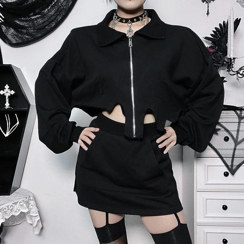 Women's Punk Zip Irregular Loose Coat with Skirt