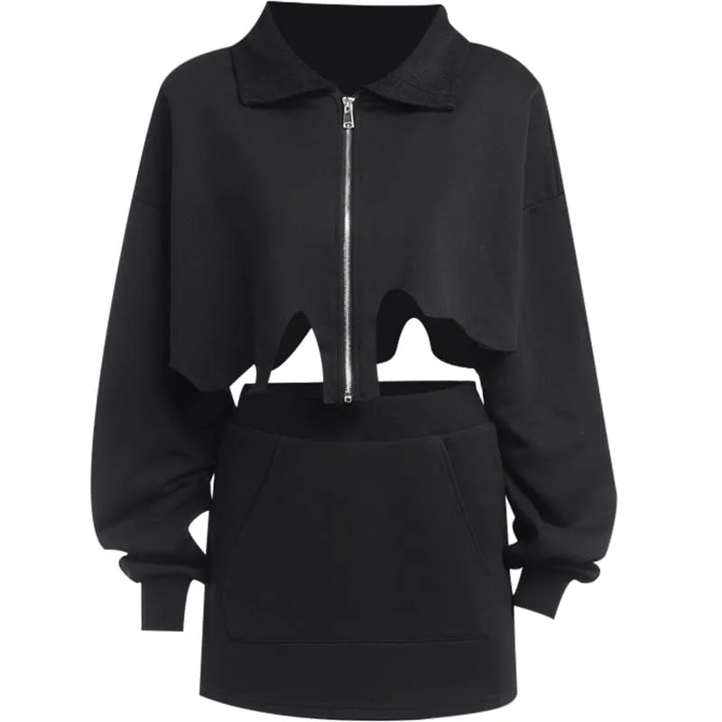Women's Punk Zip Irregular Loose Coat with Skirt