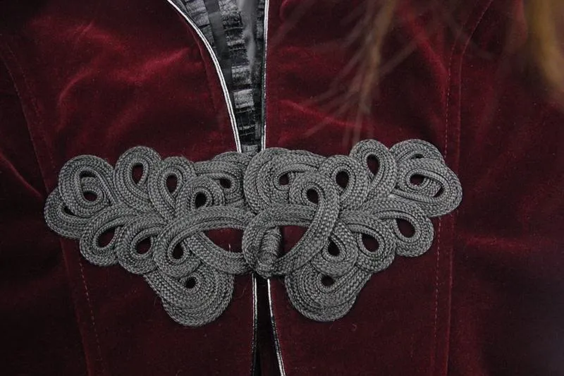 Women's Vintage Velvet Coat with Ruffled Neck