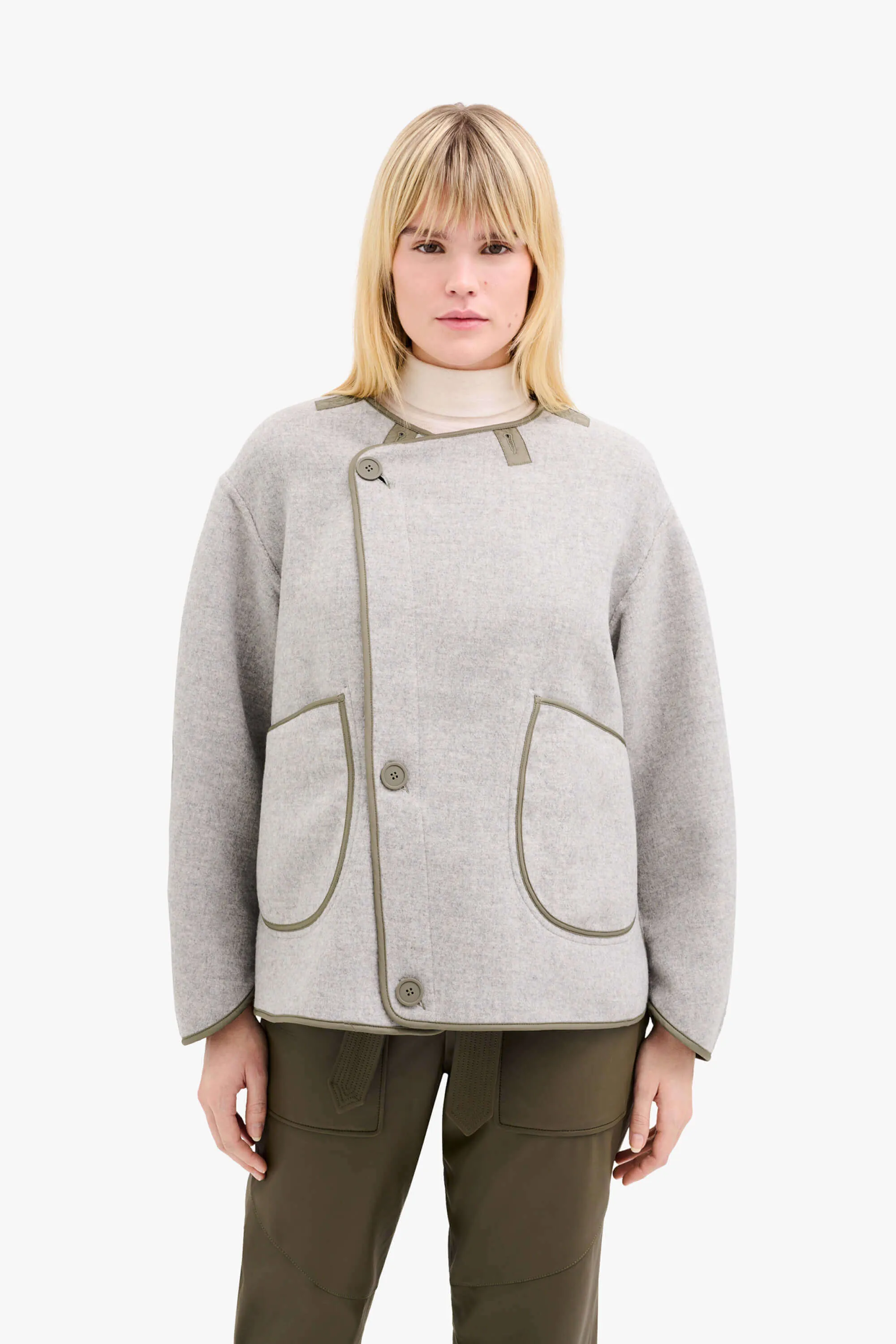 Wool Cropped Peacoat - Cadet / Heather Grey