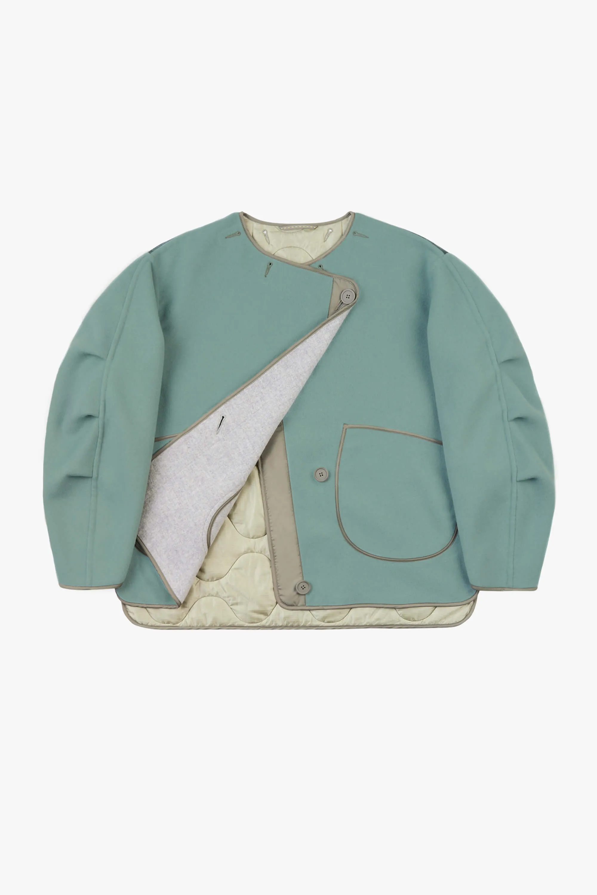 Wool Cropped Peacoat - Cadet / Heather Grey