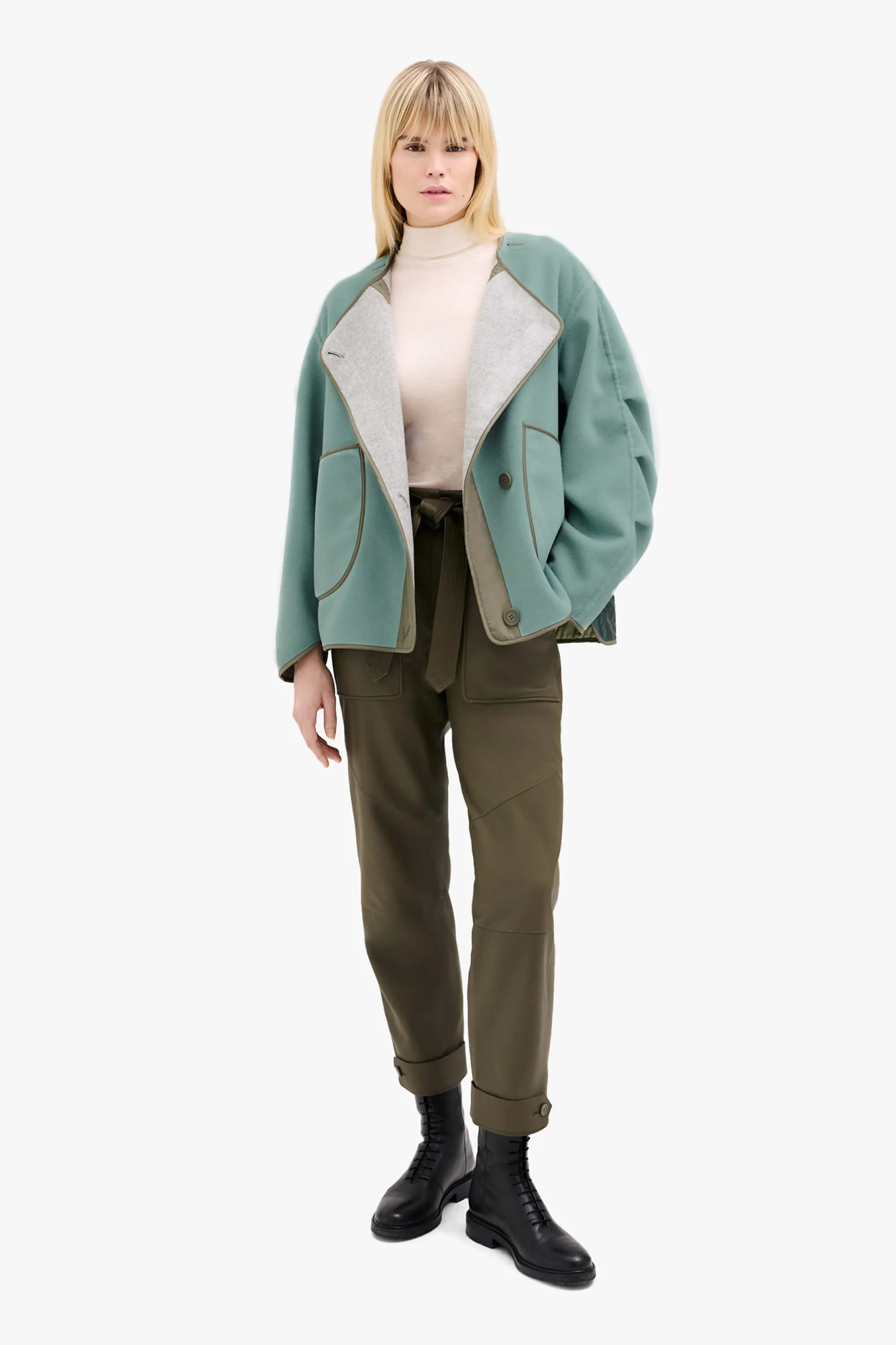 Wool Cropped Peacoat - Cadet / Heather Grey