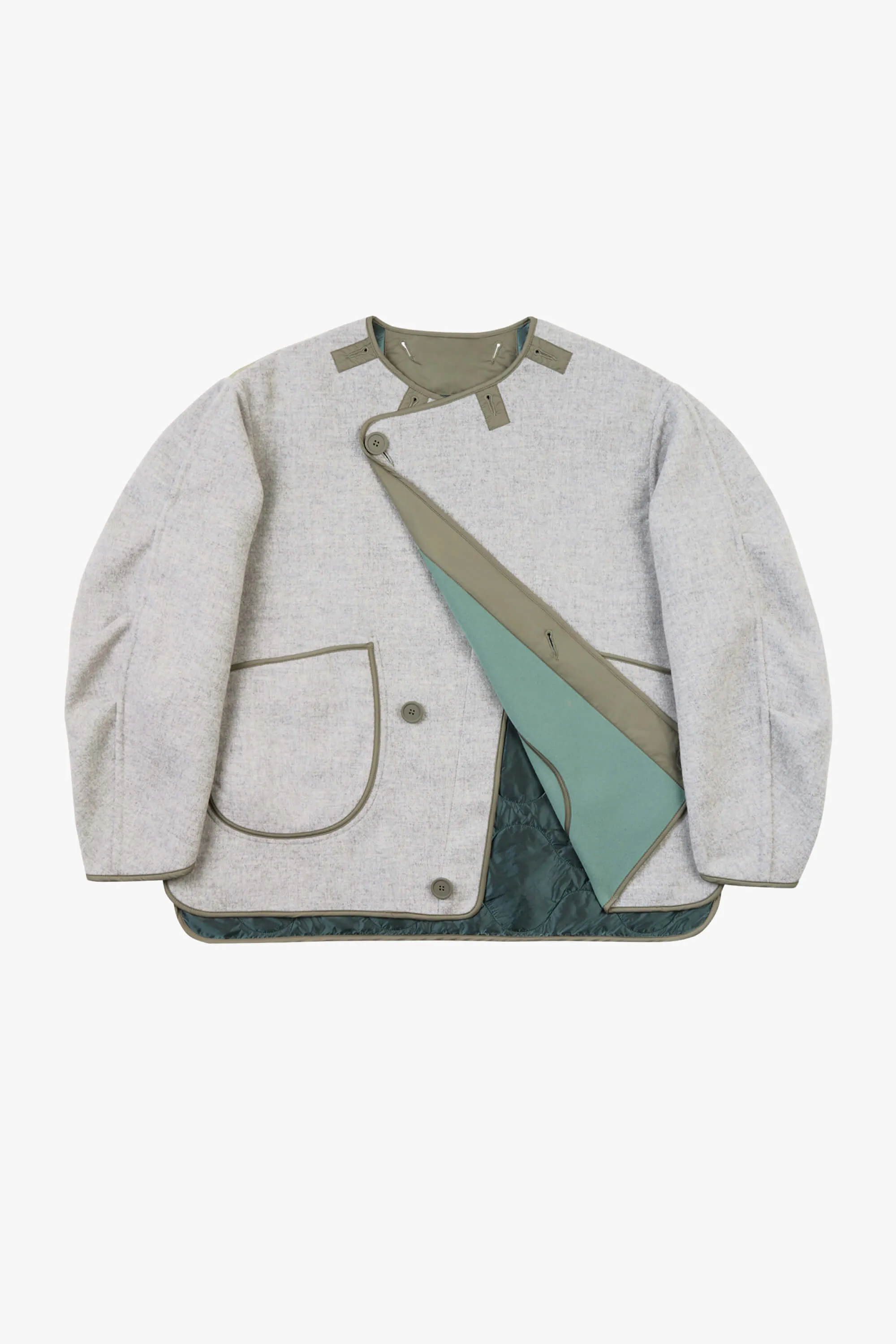 Wool Cropped Peacoat - Cadet / Heather Grey