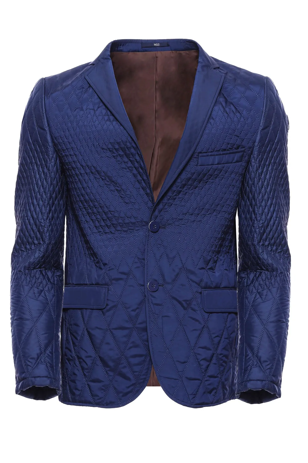 WSS 3 Pockets 2 Button Quilted Coat Jacket Navy Blue Short Coat- - Singen