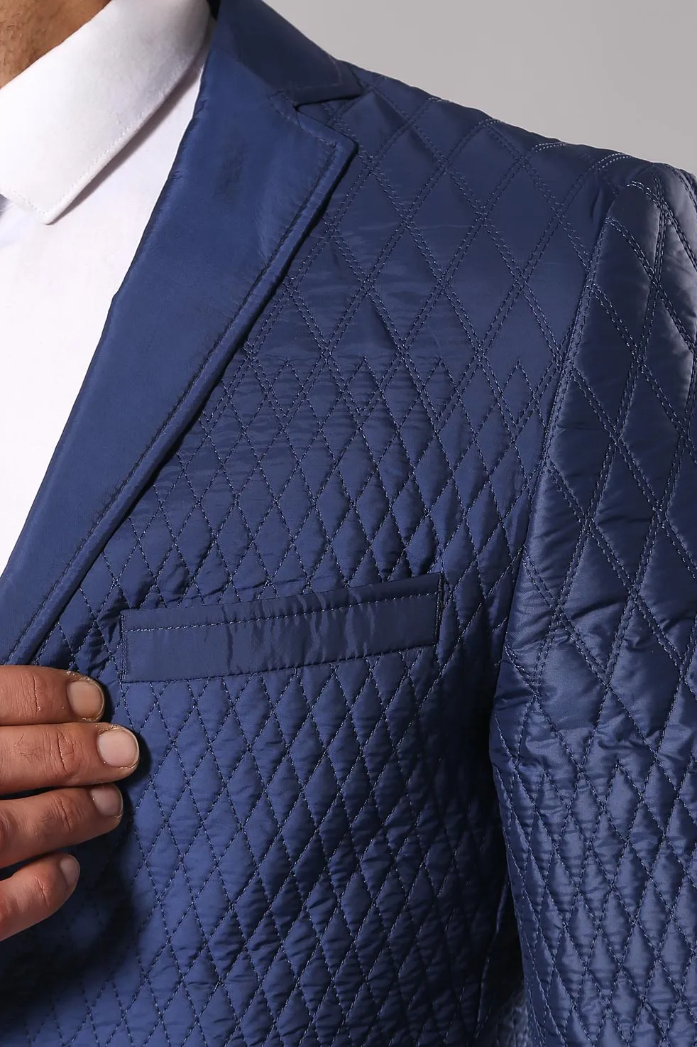WSS 3 Pockets 2 Button Quilted Coat Jacket Navy Blue Short Coat- - Singen