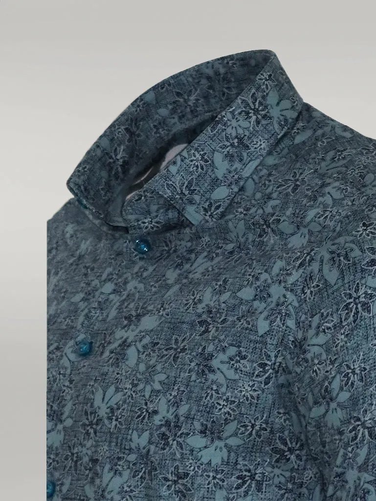 WSS Bloom Patterned Green Slim Fit Shirt  - Singen