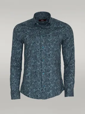 WSS Bloom Patterned Green Slim Fit Shirt  - Singen