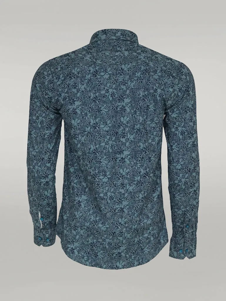 WSS Bloom Patterned Green Slim Fit Shirt  - Singen