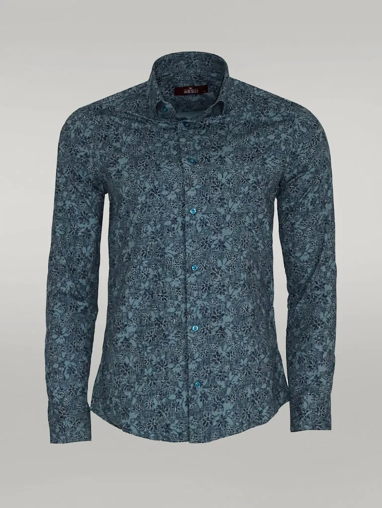 WSS Bloom Patterned Green Slim Fit Shirt  - Singen
