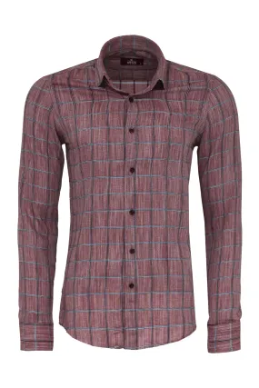 WSS Plaid Slim Fit Burgundy Men Shirt  - Singen