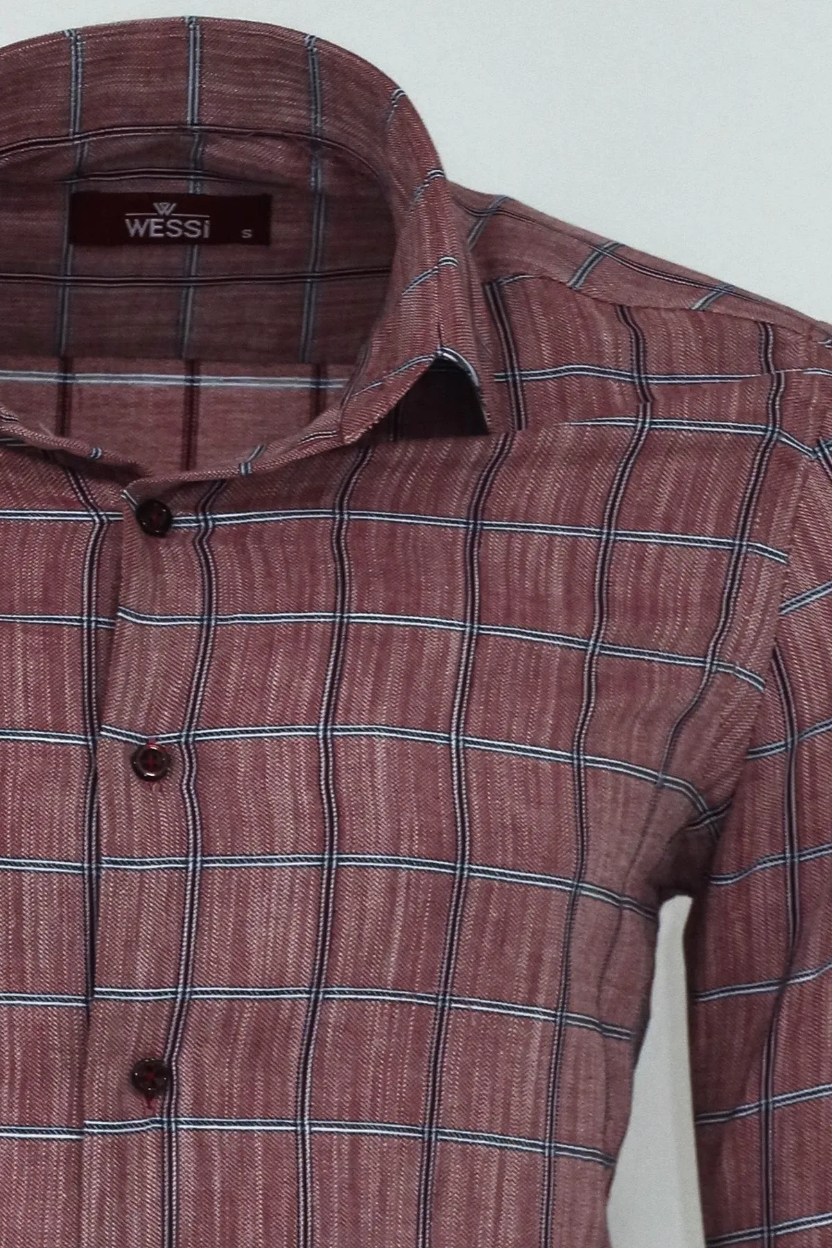 WSS Plaid Slim Fit Burgundy Men Shirt  - Singen