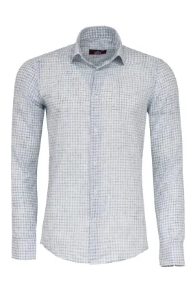 WSS Plaid Slim Fit Sky Blue Men Shirt  - Singen