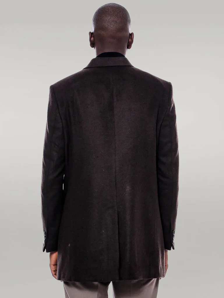 WSS Wide Pointed Collar Over Knee Brown Men Coat  - Singen