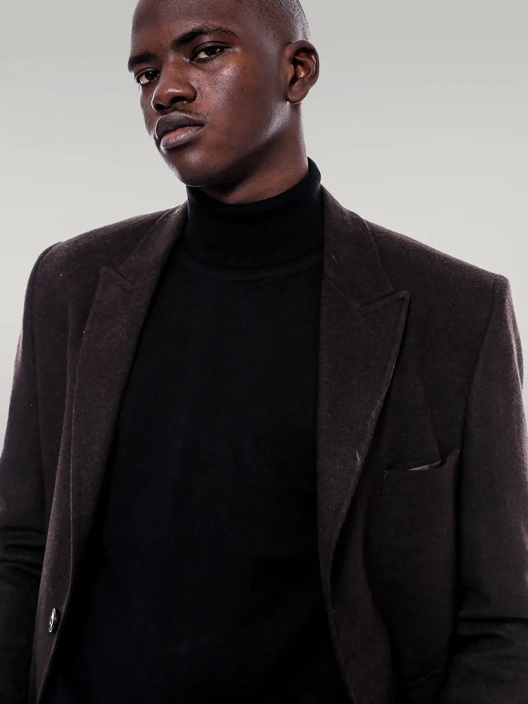 WSS Wide Pointed Collar Over Knee Brown Men Coat  - Singen