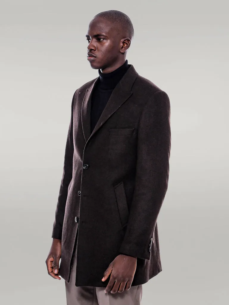 WSS Wide Pointed Collar Over Knee Brown Men Coat  - Singen