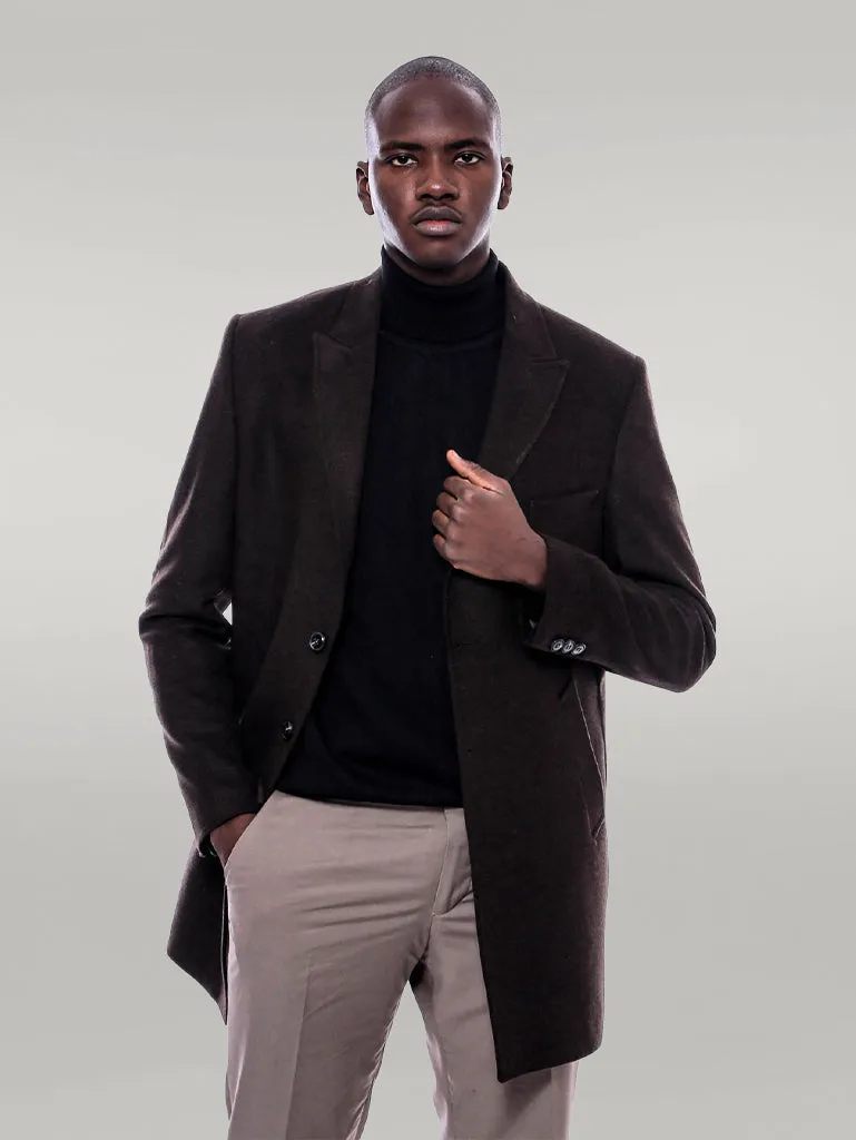 WSS Wide Pointed Collar Over Knee Brown Men Coat  - Singen