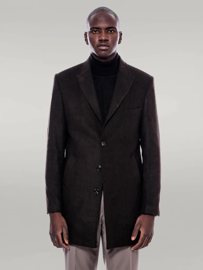 WSS Wide Pointed Collar Over Knee Brown Men Coat  - Singen