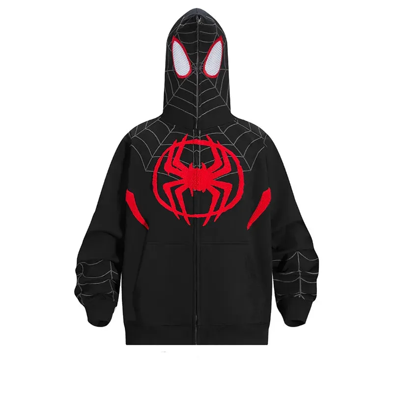 Y2K Goth Zip Up Hoodies Men Spider Web Graphic Sweatshirts Women Streetwear Harajuku Fashion Oversize Hip Hop Punk Clothes Coat