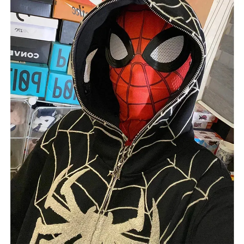 Y2K Goth Zip Up Hoodies Men Spider Web Graphic Sweatshirts Women Streetwear Harajuku Fashion Oversize Hip Hop Punk Clothes Coat